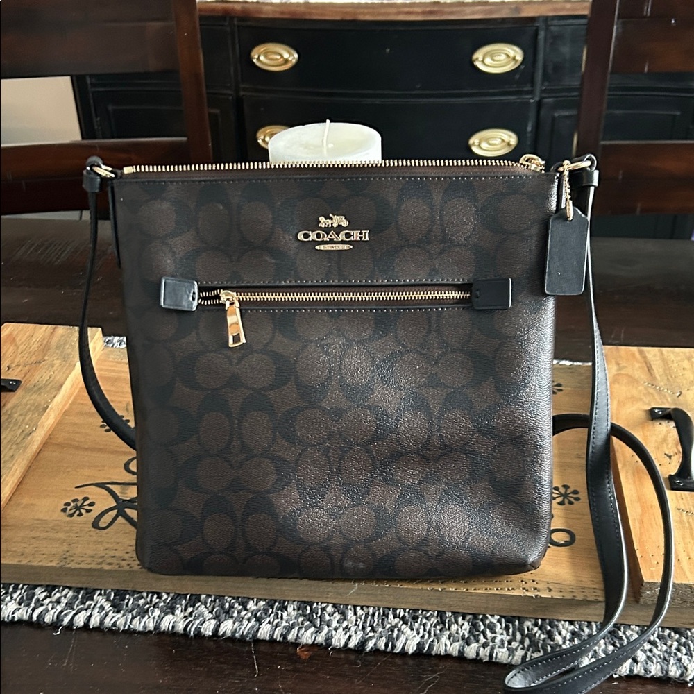 Coach Signature Brown and Black Crossbody Bag